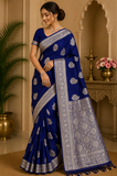 Royal Blue Banarasi Soft Georgette Saree with Silver Paisley Zari Weaving
