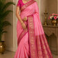 Elegant Baby Pink & Rani Pink Semi Soft Silk Meenakari Saree with Peacock Border
