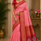 Elegant Salmon Pink Semi Soft Silk Meenakari Saree with Crimson Red Peacock Border