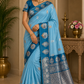 Sky Blue Semi Soft Silk Meenakari Saree with Teal Blue Designer Border & Rich Woven Pallu