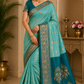 Graceful Aqua Blue Semi Soft Silk Meenakari Saree with Deep Teal Border & Rich Woven Pallu