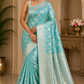 Aqua Blue Banarasi Mashroo Silk Saree with Silver Zari Floral Jaal & Rich Woven Pallu