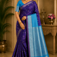 Semi Soft Silk Royal Violet Saree with Aqua Blue Silver Zari Pallu