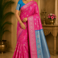 Semi Soft Silk Rani Pink & Aqua Blue Silver Zari Designer Saree