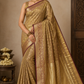 Golden Beige Tussar Semi Silk Saree with Antique Paisley Zari Border