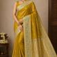Mustard Gold Banarasi Tussar Georgette Saree with Silver Floral Bird Border
