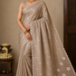Champagne Beige Tussar Cutwork Semi Silk Saree with Elegant Floral Embroidery