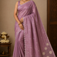Dusty Rose Tussar Cutwork Semi Silk Saree with Floral Embroidered Scallop Border