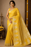 Sunshine Yellow Tussar Semi Silk Saree with Silver Paisley Weaving