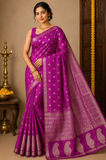 Magenta Pink Tussar Semi Silk Saree with Silver Paisley Weaving