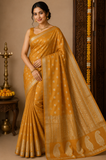 Mustard Gold Tussar Semi Silk Saree with Antique Gold Paisley Weaving