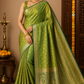 Dual Shade Parrot Green & Olive Green Tussar Semi Silk Saree with Rich Zari Border