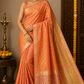Dual Shade Peach Orange Tussar Semi Silk Saree with Rich Gold Zari Border