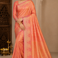 Peach Coral Dual Shade Tussar Semi Silk Saree with Rose Pink Zari Border