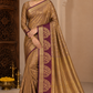 Golden Beige Dual Shade Tussar Semi Silk Saree with Wine Purple Zari Border