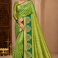 Parrot Green Dual Shade Tussar Semi Silk Saree with Peacock Green Zari Border