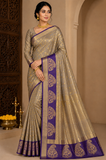 Lavender Grey Dual Shade Tussar Semi Silk Saree with Royal Purple Zari Border