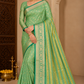 Mint Green Dual Shade Tussar Semi Silk Saree with Teal Green Zari Border