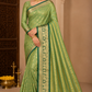 Pista Green Dual Shade Tussar Semi Silk Saree with Emerald Green Zari Border