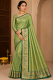 Pista Green Dual Shade Tussar Semi Silk Saree with Emerald Green Zari Border
