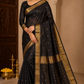 Classic Black Pure Maheshwari Handloom Silk Saree with Antique Gold Zari Border
