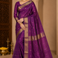 Royal Purple Pure Maheshwari Handloom Silk Saree with Antique Gold Zari Border
