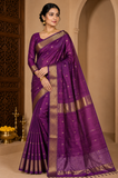 Royal Purple Pure Maheshwari Handloom Silk Saree with Antique Gold Zari Border