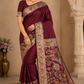 Peacock & Forest Heritage Saree – Deep Maroon with Antique Gold Woven Pallu
