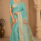 Peacock Heritage Saree – Aqua Mint Green with Antique Gold Woven Pallu