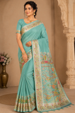 Peacock Heritage Saree – Aqua Mint Green with Antique Gold Woven Pallu
