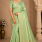 Designer Satin Silk Saree – Pista Green with Golden Wave Zari Weaving