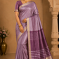 Premium Raw Silk Saree – Dusty Lavender with Deep Mauve Striped Pallu