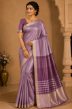 Premium Raw Silk Saree – Dusty Lavender with Deep Mauve Striped Pallu