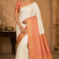 Elegant Off-White Mysore Silk Saree with Peach Zari Pallu & Traditional Gaja Border