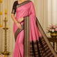 Mysore Silk Saree in Rose Pink with Coffee Brown Gold Zari Border & Pallu