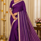 Mysore Silk Saree in Royal Purple with Gold Zari Border & Striped Pallu