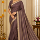 Mysore Silk Saree in Mocha Brown with Gold Zari Border & Self Striped Pallu