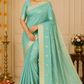 Mysore Silk Light Aqua Green Saree with Gold Zari Buttas & Traditional Gold Border
