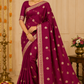 Deep Wine Magenta Mysore Silk Saree with Antique Gold Zari Buttas & Traditional Border