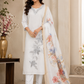 Elegant Ivory White Ready-Made Salwar Suit with Silver Floral Embroidery & Printed Dupatta