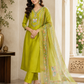 Elegant Parrot Green Salwar Suit with Butterfly Embroidery & Organza Printed Dupatta