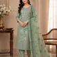 Elegant Dusty Sage Green Salwar Suit with Floral Embroidery & Organza Dupatta
