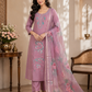 Elegant Dusty Mauve Pink  Salwar Suit with Floral Embroidery & Organza Dupatta