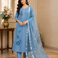Elegant Dusty Sky Blue Embroidered Ready-Made Salwar Suit with Organza Dupatta