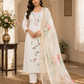 Elegant Ivory White Embroidered Ready-Made Salwar Suit with Floral Organza Dupatta