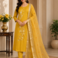 Elegant Mustard Yellow Embroidered Ready-Made Salwar Suit with Organza Dupatta