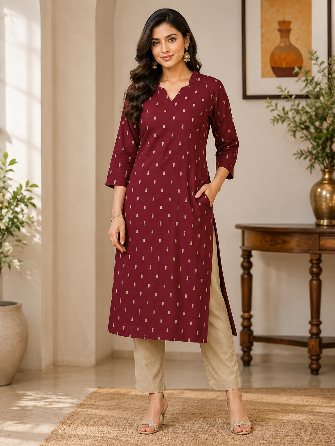 Elegant Maroon Printed Co-Ord Set for Women – Ready-to-Wear Ethnic Wear