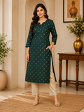 Elegant Bottle Green Printed Co-Ord Set for Women | Ready-to-Wear Ethnic Wear