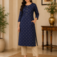 Classic Navy Blue Printed Co-Ord Set for Women | Ready-to-Wear Ethnic Wear