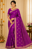 Royal Orchid Purple Mysore Silk Saree with Antique Gold Zari Butta & Traditional Border